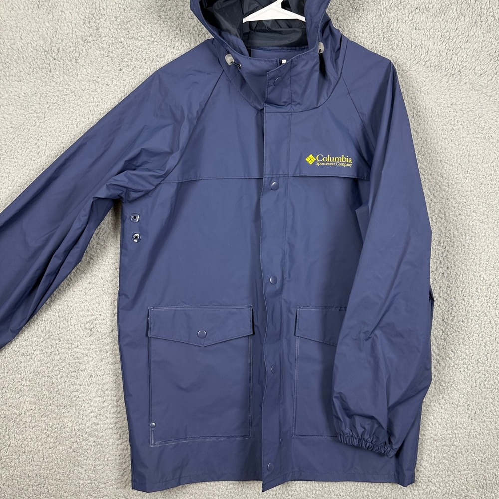Columbia Jacket Raincoat Mens Small Blue Full Zip Hoodie‎ Waterproof Flap Pocket